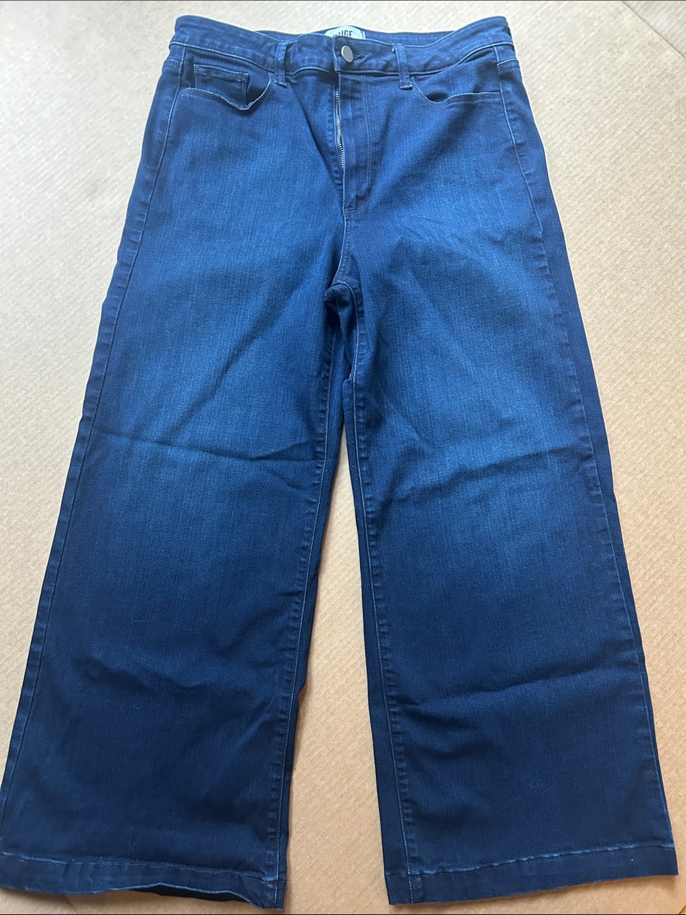 PAIGE Wide-Leg Genesee crop Dark Blue Jeans, rayon cotton blend